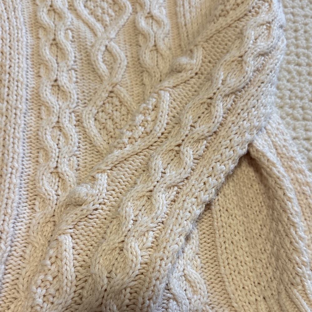 Mini Boden Cream Cable Knit Cardigan with Mustard Trim - Picture 12 of 13